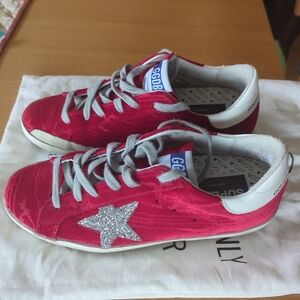 Golden Goose Super-Star LTD sneakers in red moiré velvet Swarovski crystal Star